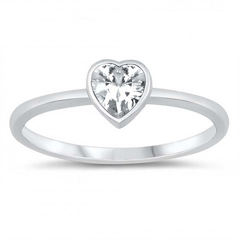 Sterling Silver Clear CZ Heart Baby RingAnd Face Height of 6 mm