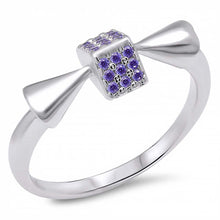 Load image into Gallery viewer, Sterling Silver Baby Ring with Amethyst Colored Crystal Stones And Face Height of  7 mm