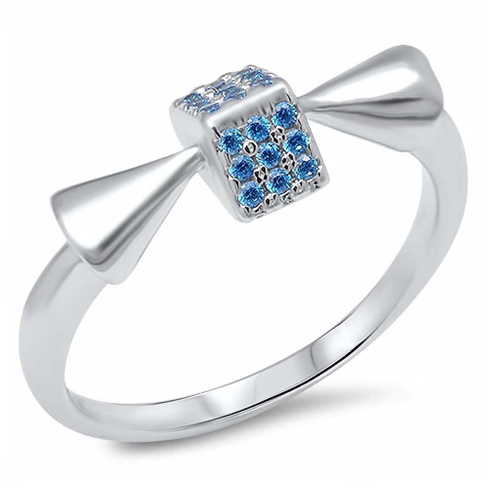 Sterling Silver Baby Ring with Blue Topaz Colored Crystal StonesAnd Face Height of  7 mm