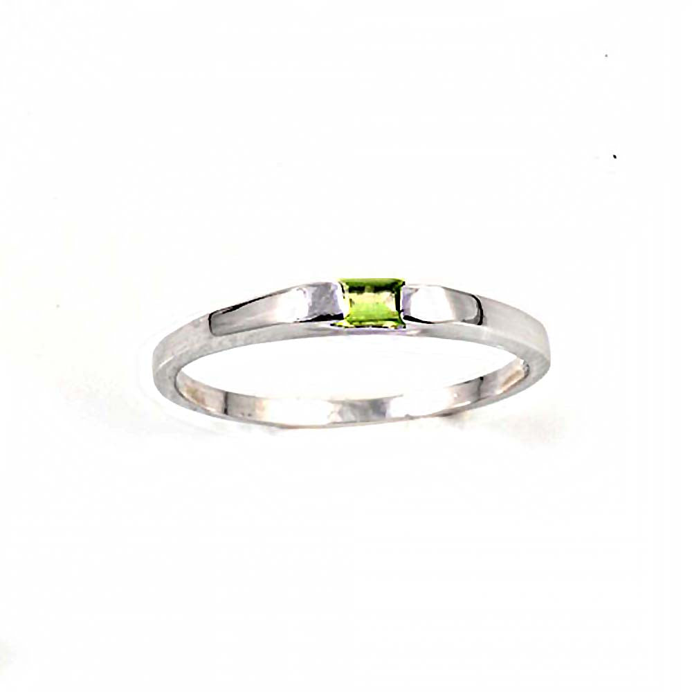Sterling Silver Baguette-Cut Peridot Cz Baby Ring with Ring Band Width of 1MM