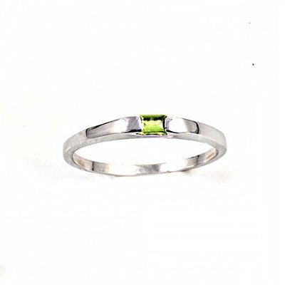 Sterling Silver Baguette-Cut Peridot Cz Baby Ring with Ring Band Width of 1MM
