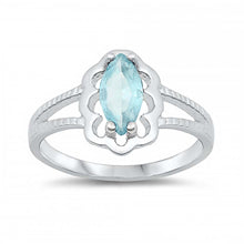Load image into Gallery viewer, Sterling Silver Rhodium Plated Prong-Set Marquise-Cut Aquamarine Cz Split Band Baby Ring with Ring Face Height of 11MM and Ring Band Width of 2MM
