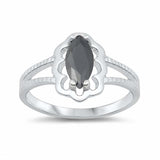 Sterling Silver Rhodium Plated Prong-Set Marquise-Cut Black Cz Split Band Baby Ring with Ring Face Height of 11MM and Ring Band Width of 2MM