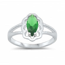 Load image into Gallery viewer, Sterling Silver Rhodium Plated Prong-Set Marquise-Cut Emerald Cz Split Band Baby Ring with Ring Face Height of 11MM and Ring Band Width of 2MM
