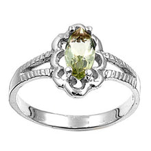 Load image into Gallery viewer, Sterling Silver Rhodium Plated Prong-Set Marquise-Cut Peridot Cz Split Band Baby Ring with Ring Face Height of 11MM and Ring Band Width of 2MM