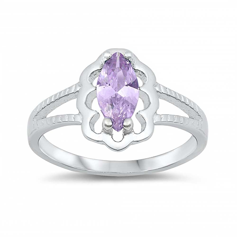 Sterling Silver Rhodium Plated Prong-Set Marquise-Cut Lavender Cz Split Band Baby Ring with Ring Face Height of 11MM and Ring Band Width of 2MM