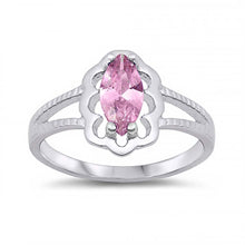 Load image into Gallery viewer, Sterling Silver Rhodium Plated Prong-Set Marquise-Cut Pink Cz Split Band Baby Ring with Ring Face Height of 11MM and Ring Band Width of 2MM