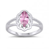 Sterling Silver Rhodium Plated Prong-Set Marquise-Cut Pink Cz Split Band Baby Ring with Ring Face Height of 11MM and Ring Band Width of 2MM