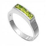 Sterling Silver Rhodium Plated 4 Channel-Set Square-Cut Peridot Cz Baby Ring with Ring Face Height of 4MM and Ring Band Width of 2MM