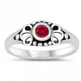 Sterling Silver Rhodium Plated Round-Cut Ruby Cz Beads and Flower Shape Design Split Band Baby Ring with Ring Face Height of 5MM and Ring Band Width of 2MM