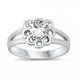 Sterling Silver Rhodium Plated Prong-Set Heart-Cut Clear Cz Split Band Baby Ring with Ring Face Height of 8MM
