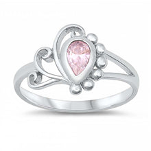 Load image into Gallery viewer, Sterling Silver Rhodium Plated Pearshape-Cut Pink Cz Swirl and Bead Design Split Band Baby Ring with Ring Face Height of 10MM