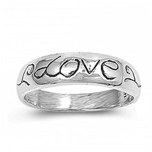 Load image into Gallery viewer, Sterling Silver Etched  LOVE  Baby Ring with Ring Face Height of 5MM and Ring Band Width of 5MM