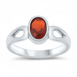 Sterling Silver Rhodium Plated Oval-Cut Garnet Cz Baby Ring with Ring Face Height of 8MM