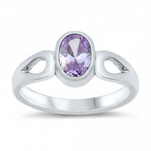 Load image into Gallery viewer, Sterling Silver Rhodium Plated Oval-Cut Lavender Cz Baby Ring with Ring Face Height of 8MM
