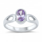 Sterling Silver Rhodium Plated Oval-Cut Lavender Cz Baby Ring with Ring Face Height of 8MM