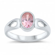 Load image into Gallery viewer, Sterling Silver Rhodium Plated Oval-Cut Pink Cz Baby Ring with Ring Face Height of 8MM