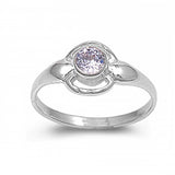 Sterling Silver Rhodium Plated Round-Cut Lavender Cz Baby Ring with Ring Face Height of 8MM and Ring Band Width of 2MM