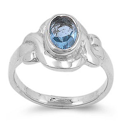 Sterling Silver Rhodium Plated Oval-Cut Aquamarine Cz Braided Band Baby Ring with Ring Face Height of 9MM