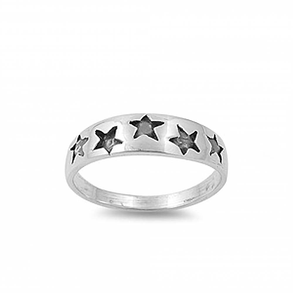 Sterling Silver Rhodium Plated Star Baby Ring with Ring Face Height of 4MM and Ring Band Width of 2MM