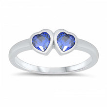 Load image into Gallery viewer, Sterling Silver Rhodium Plated Two Blue Sapphire Cz Heart Baby Ring with Ring Face Height of 4MM and Ring Band Width of 2MM