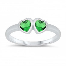 Load image into Gallery viewer, Sterling Silver Rhodium Plated Two Emerald Cz Heart Baby Ring with Ring Face Height of 4MM and Ring Band Width of 2MM