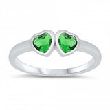 Sterling Silver Rhodium Plated Two Emerald Cz Heart Baby Ring with Ring Face Height of 4MM and Ring Band Width of 2MM