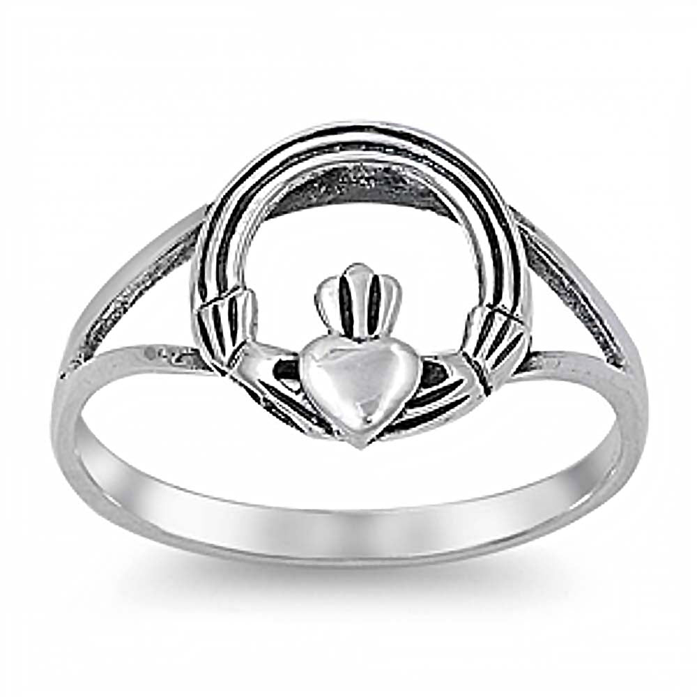 Sterling Silver Hands and Heart Split Band Baby Ring with Ring Face Height of 11MM and Ring Band Width of 2MM