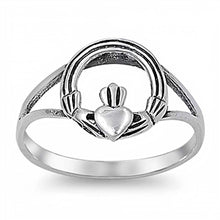 Load image into Gallery viewer, Sterling Silver Hands and Heart Split Band Baby Ring with Ring Face Height of 11MM and Ring Band Width of 2MM