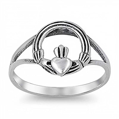Sterling Silver Hands and Heart Split Band Baby Ring with Ring Face Height of 11MM and Ring Band Width of 2MM