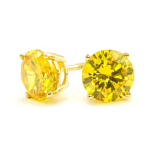 Load image into Gallery viewer, 14K Yellow Gold Round Canary Yellow Cubic Zirconia Earring. Set on High Quality Prong Setting and Push Back Backing