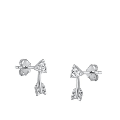 Sterling Silver Rhodium Plated Arrow Stud Earrings