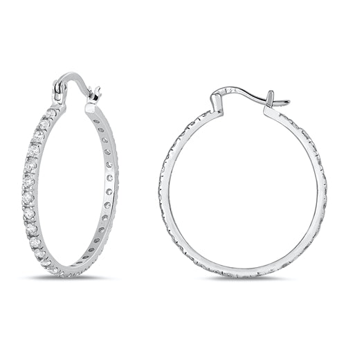 Sterling Silver 2mm CZ Round Hoop Earring