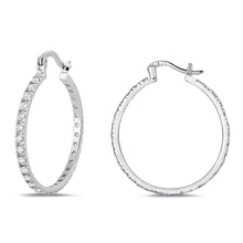 Load image into Gallery viewer, Sterling Silver 2mm CZ Round Hoop Earring