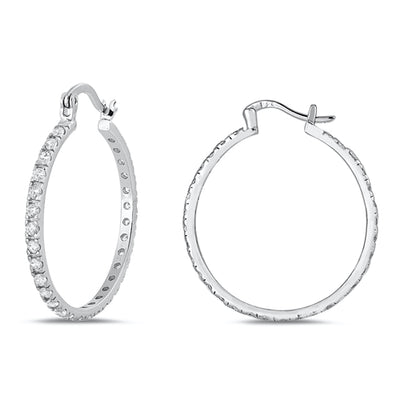 Sterling Silver 2mm CZ Round Hoop Earring