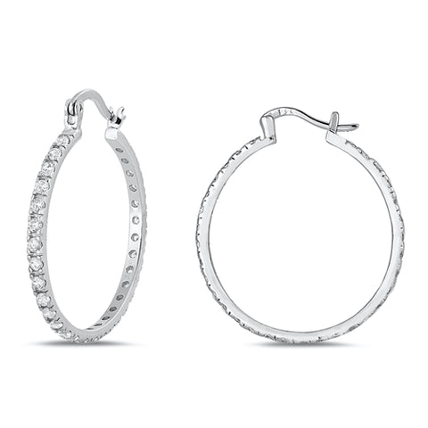 Sterling Silver 2mm CZ Round Hoop Earring