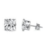 Sterling Silver Stud  Earring Princess Cut Simulated Diamond Earring. Set on High Quality Stamping Setting & Friction Style Post