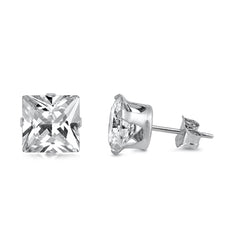 Sterling Silver Princess Cut CZ Stud Earring. Set on High Quality Stamping Setting & Friction Style Post