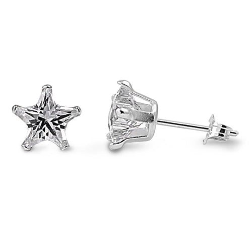 Sterling Silver Star Simulated Diamond Stud Earring Set on High Quality Stamping Setting & Friction Style Post