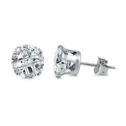 Sterling Silver Clear Stamping Round Invisible Cut CZ Earrings