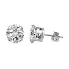 Load image into Gallery viewer, Sterling Silver Clear Stamping Round Invisible Cut CZ Earrings