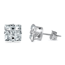 Load image into Gallery viewer, Sterling Silver Stud Earring Princess Invisible Cut Cubic Zirconia Earring. Set on High Quality Stamping Setting with Friction Style Post