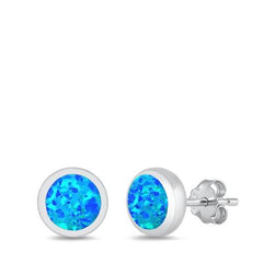 Sterling Silver Lab Opal Studs Round Earrings