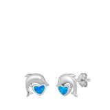 Sterling Silver Stud Dolphin Heart Earrings