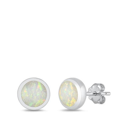 Sterling Silver Lab Opal Studs Round Earrings