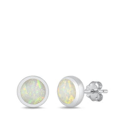 Sterling Silver Lab Opal Studs Round Earrings