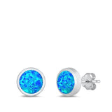 Sterling Silver Lab Opal Studs Round Earrings