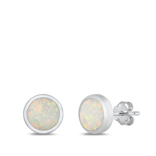 Sterling Silver Lab Opal Studs Round Earrings