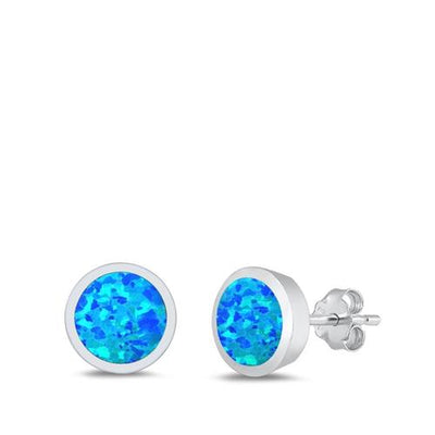 Sterling Silver Lab Opal Studs Round Earrings