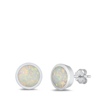 Sterling Silver Lab Opal Studs Round Earrings